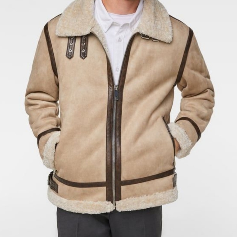 Zara men double sided Aviator  suede  and fleece jacket